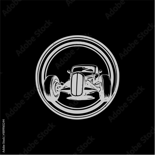 Vintage Hot Rod Car Emblem Circular Logo Design, Retro Automobile Graphic