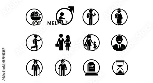 Human Life Cycle Stages Icons Representing Different Ages.