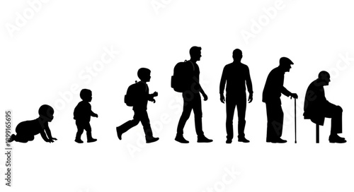 Human life cycle stages from infancy to old age silhouettes.