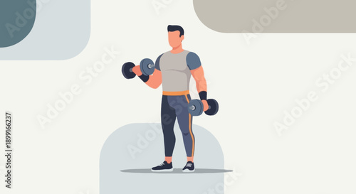 Flat illustration male character lifting dumbbells,
strength training and gym workout concept