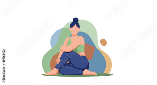 Full body faceless female character doing gentle yoga pose, stress reduction and blood sugar control concept flat vector illustration
