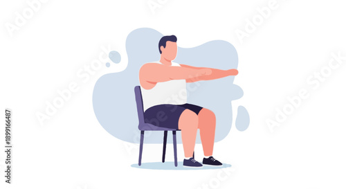 Full body faceless male character doing seated exercise on chair, safe workout for diabetes and senior health flat vector illustration