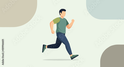 Flat illustration male character jogging,
healthy lifestyle and cardio exercise concept
