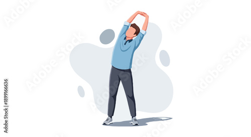 Flat illustration male office worker stretching during break, workplace wellness and healthy office lifestyle