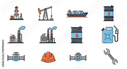 Collection of oil and gas industry icons and symbols.