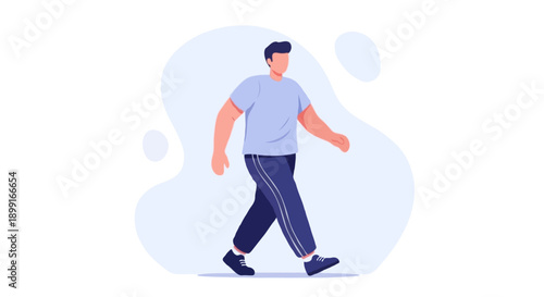 Full body faceless male character walking at moderate pace, diabetes friendly exercise, blood sugar management concept flat vector illustration