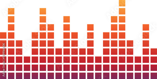 Colorful audio equalizer bars in a warm gradient on a white background. Dynamic sound level display represents music, rhythm, and energy. Modern graphic for audio, DJ, and media design.