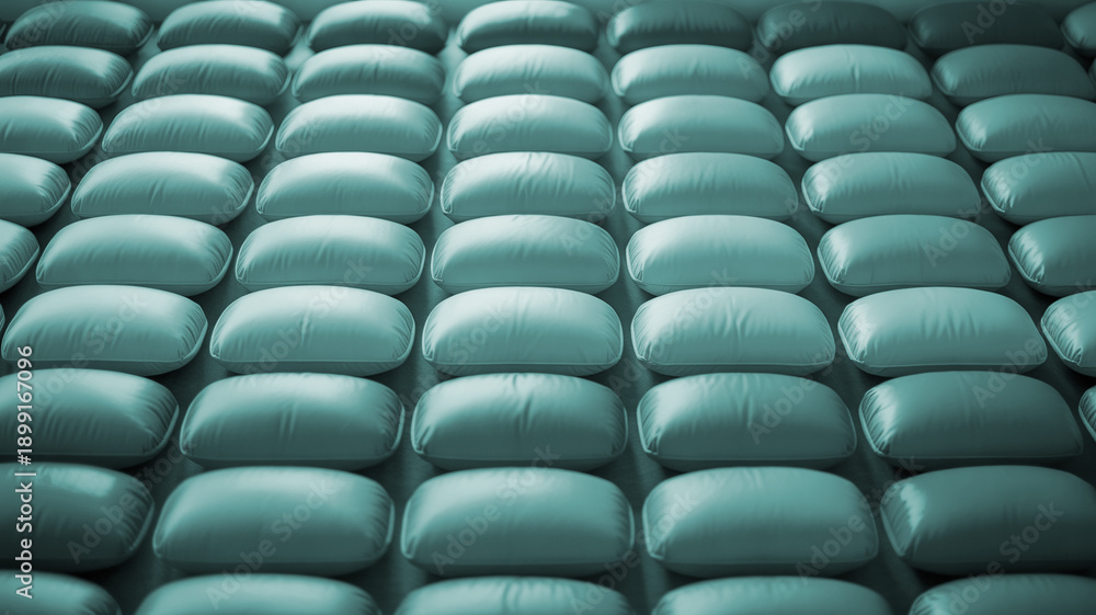 Obraz premium Teal cushions arranged in grid pattern for modern furniture design