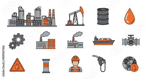 Oil and Gas Industry Icons Set Vector Illustration.