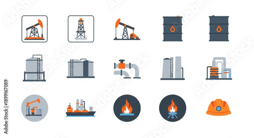 Collection of oil and gas industry icons and symbols.