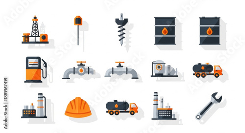 Collection of Industrial Oil and Gas Industry Icons.