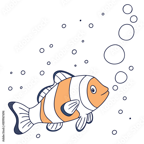 Cartoon fish swimming with bubbles