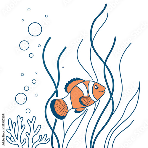 Clownfish swimming in coral reef
