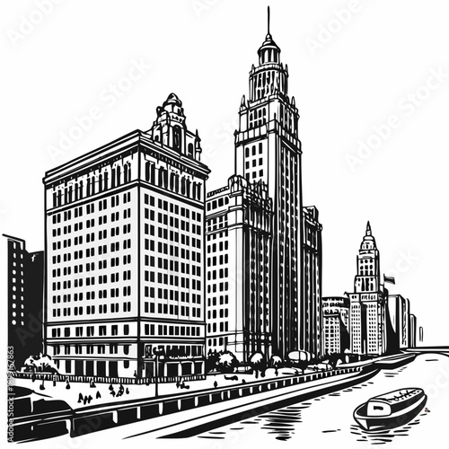 Urban waterfront skyline