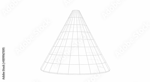 Wireframe cone rendering, showcasing a geometric shape with a grid-like structure, isolated on white background.