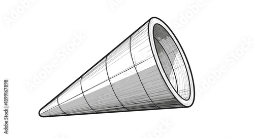 A three-dimensional illustration of a cone shape with a hollow interior, rendered in grayscale.