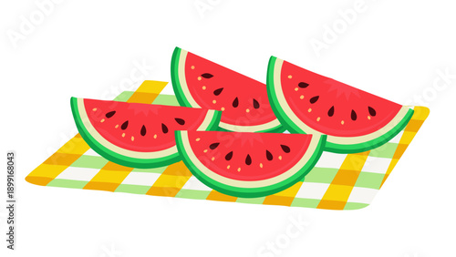 Fresh watermelon slices on a picnic blanket