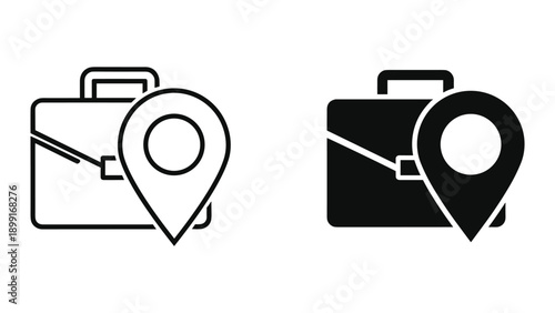 Briefcase with location pin icon set