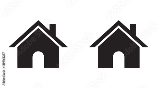 Simple black silhouette of two houses with chimneys