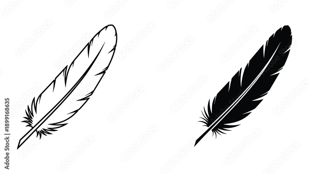 Obraz premium Black and white feather illustration on white background