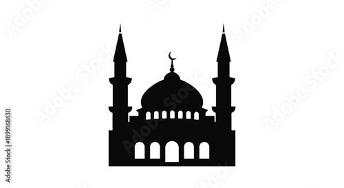 Black Mosque Building Silhouette Icon.