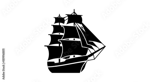 Black Sailing Ship Silhouette Design.