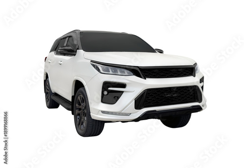 A large white SUV with four-wheel drive and a diesel engine isolated on white background