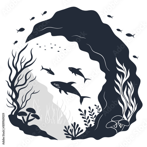 Underwater marine life silhouette