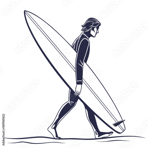 Surfer walking on the beach