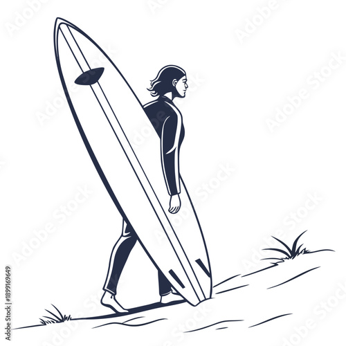 Surfer walking on beach