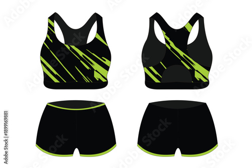 Stylish Black and Neon Green Sports Bra and Shorts Set for Activewear Enthusiasts