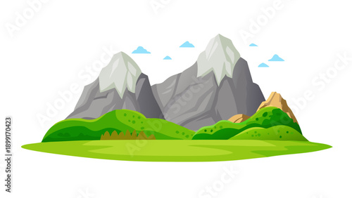 A large mountain sitting on top of a green hillside Vector