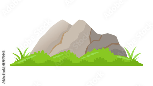 A large green mountain with yellow and purple flowers on the side Vector