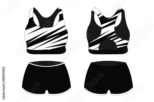 Stylish black and white athletic sports bra and shorts set for active lifestyle enthusiasts