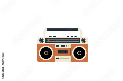 テラコッタカラーがおしゃれなレトロラジカセのモダンなフラットデザイン素材