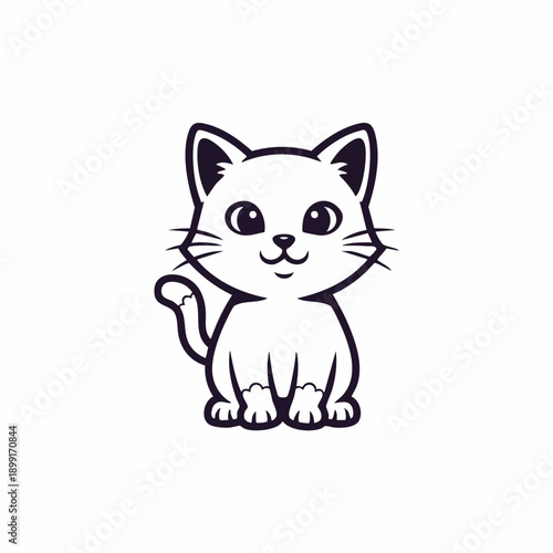 Cute Cartoon Cat Illustration with Whiskers and Tail.
