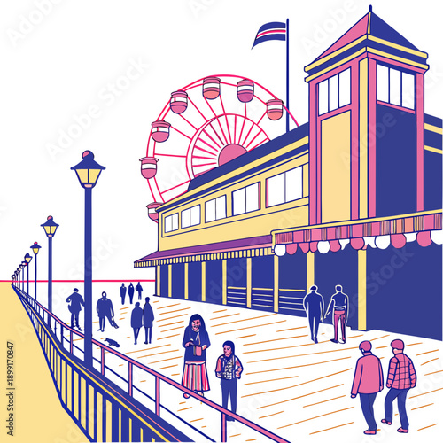 Quadro em tela Vibrant boardwalk scene