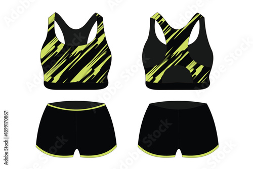 Stylish sporty activewear set featuring bright neon and sleek black designs for fitness