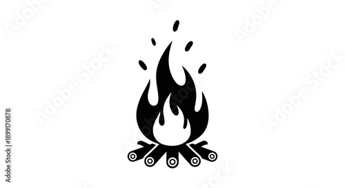 Simple black and white icon of a burning campfire with logs and flames.