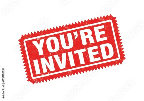 Red youre invited stamp on white background for party or event