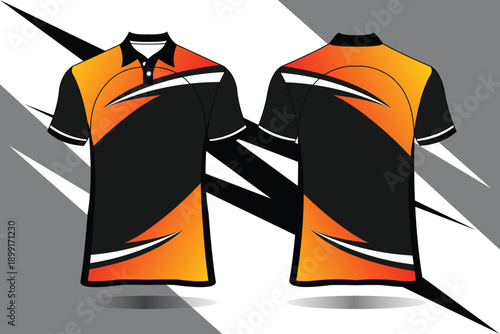 Stylish Orange and Black Sport Shirt Design with Dynamic Lines and Modern Patterns