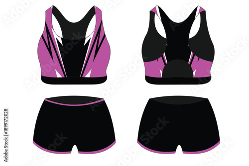 Stylish Athletic Bra and Shorts Set in Bold Pink and Black Design for Active Wear Enthusiasts
