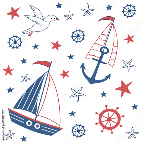 Nautical illustration with sailboats and stars