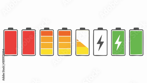 Battery charge levels illustration showing empty to full power.