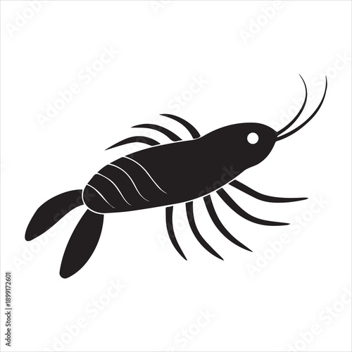 Krill small crustacean silhouette vector art illustration