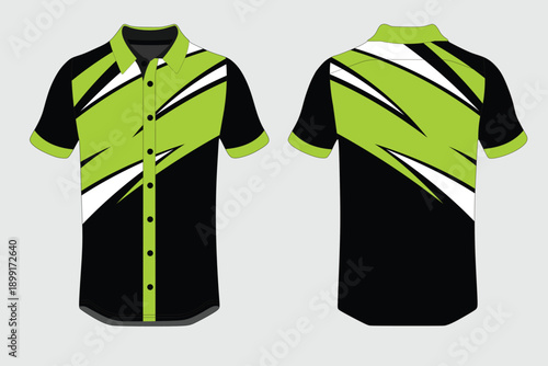 Stylish Green and Black Short Sleeve Shirt with Striking Modern Design for Casual Wear