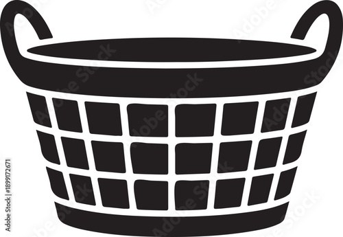 Laundry basket silhouette icon with handles for home organization
