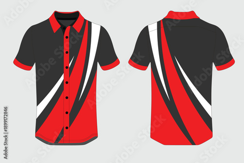 Stylish Red and Black Short Sleeve Shirt Design with Dynamic Patterns and Modern Style