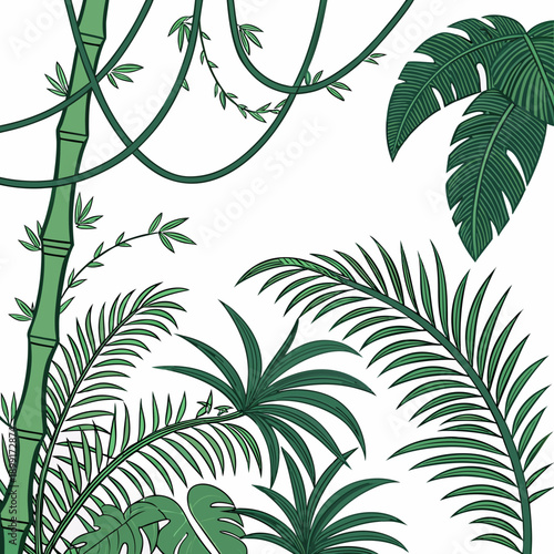 Tropical jungle leaves and bamboo