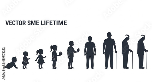 Human life cycle stages silhouette from baby to elderly man.